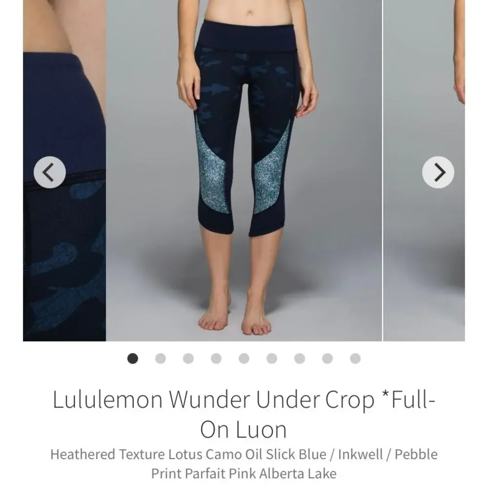 Lululemon Wunder Under Crop *Full-On Luon Blue Camo Camouflage Low Rise Size 2
